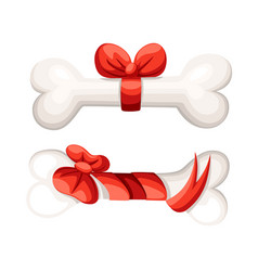 Dog Bone With Ribbon And Bow Cartoon Style