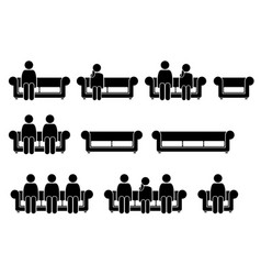 People Sitting On Chair Sofa Pictograph Depicts