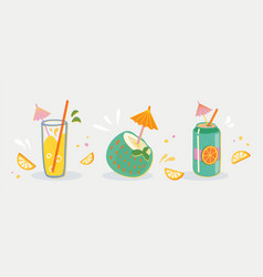 Summer Cocktails Set Hand Drawn Coconut Cocktails