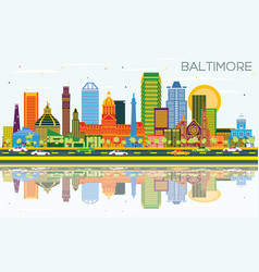 Baltimore Maryland City Skyline With Color