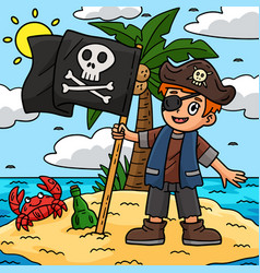 Pirate And Skull Flag Colored Cartoon