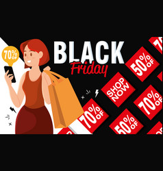 Girl Shopping On Mobile Phone Black Friday Poster