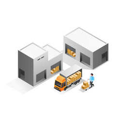 Isometric Concept Warehouse Delivers Goods