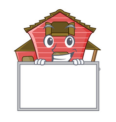 Grinning With Board Character Red Barn Building