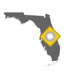 Map Florida And Traffic Sign Hurricane Warning