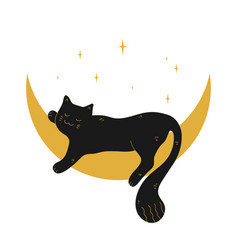 Cute Black Cat Sleeping On A Crescent