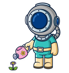 Diver Holding Water Can And Watering Flower