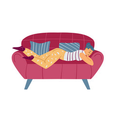 Lazy Woman Napping On Couch Unwilling To Work