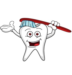 Cute tooth cartoon holding tooth brush Royalty Free Vector