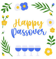 Happy Passover With Four Cups Of Wine And Flower