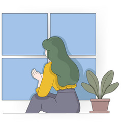 Woman With Green Hair Reflecting By The Window