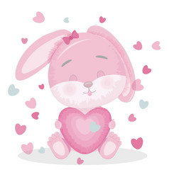 Cute Chubby Pink Cartoon Bunny Hugs A Heart