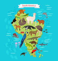 Different Animals And Birds On South America Map