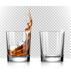 Empty And Full Whiskey Glass With Ice Cubes