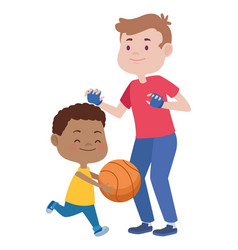 Young Father With Son Playing Basketball