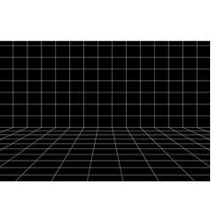 3d Digital White Grid Of Wall And Floor Of Black