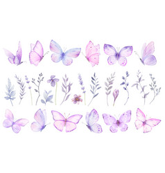 Pink Violet Butterflies Clipart Set