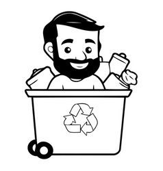 Cartoon Man With Recycle Bin In Cartoon Style