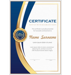 Blue And Gold Certificate Template