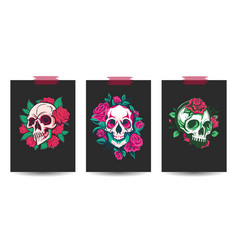 Skull And Rose Flower Card Poster Set Dead