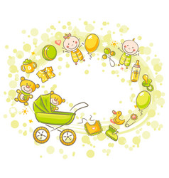 Oval Frame With Cartoon With Lots Of Baby Things