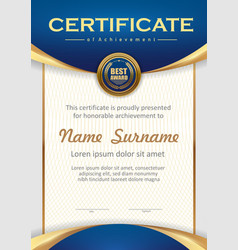 Blue And Gold Certificate Template