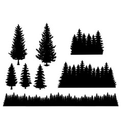 Set Of Silhouette Of Pine Trees