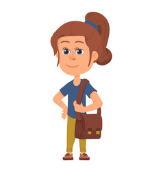 Cute Girl With Ponytail Cartoon School Kid