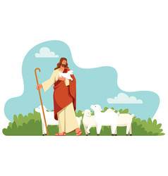 Jesus The Good Shepherd On White