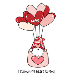 Cute Valentine Gnome Boy In Heart Shape Balloon