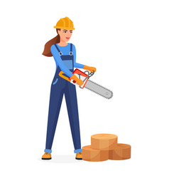 Woman In Hard Hat Holding Electric Saw