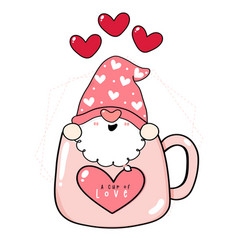 Cute Valentine Gnome Boy In Pink Coffee Cup