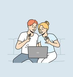 Smiling Couple Talk On Video Call On Computer