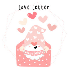 Cute Valentine Gnome Boy In Pink Love Letter