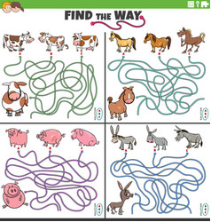 Find The Way Maze Games Set With Cartoon Farm