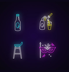 Entertainment Venue Neon Light Icons Set