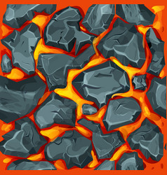 Lava Magma With Stones In Cartoon Style Seamless