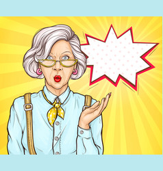 Pop Art Old Woman Surprised Wow Face Expression