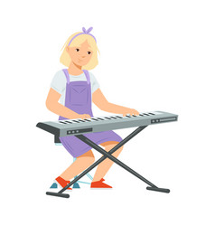 Smiling Teen Girl Sitting And Playing Keyboard