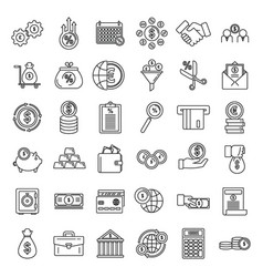 Credit Union Bank Icons Set Outline Style