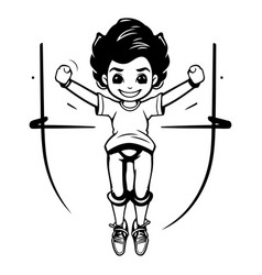 Cute Boy Jumping In The Air Cartoon Style