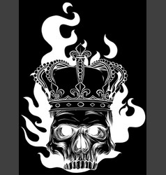 White Silhouette Of King Skull With Flames