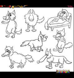 Cartoon Wolves Animal Characters Set Coloring Page