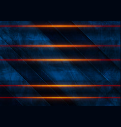 Orange Neon Laser Lines On Blue Grunge Wall