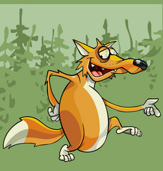 Cartoon Funny Red Fox Walking Through The Forest