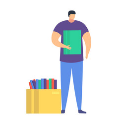 Man Standing Personal Box With Book Stuff