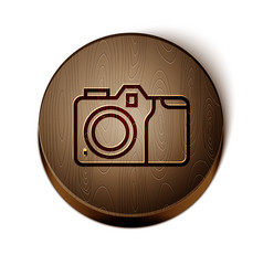 Brown Line Photo Camera Icon Isolated On White