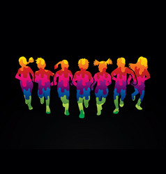 Group Of Children Running Together Graphic