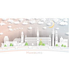 Hamburg Germany City Skyline In Paper Cut Style