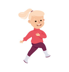 Happy Running Blonde Girl Preschool Kid Having